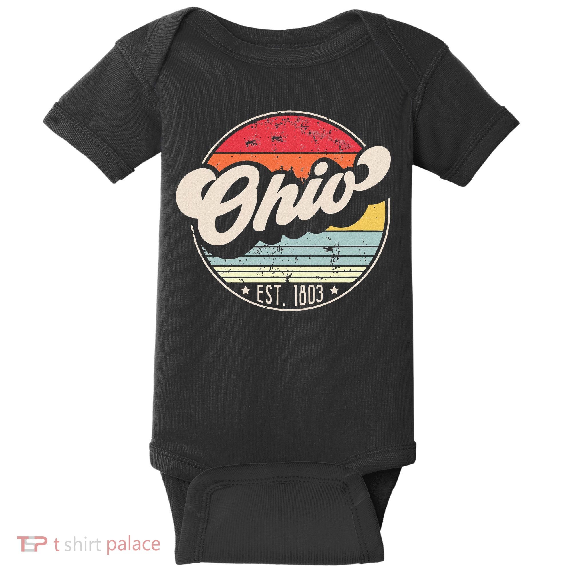 Retro Ohio Home State OH Cool 70s Style Sunset Baby Bodysuit