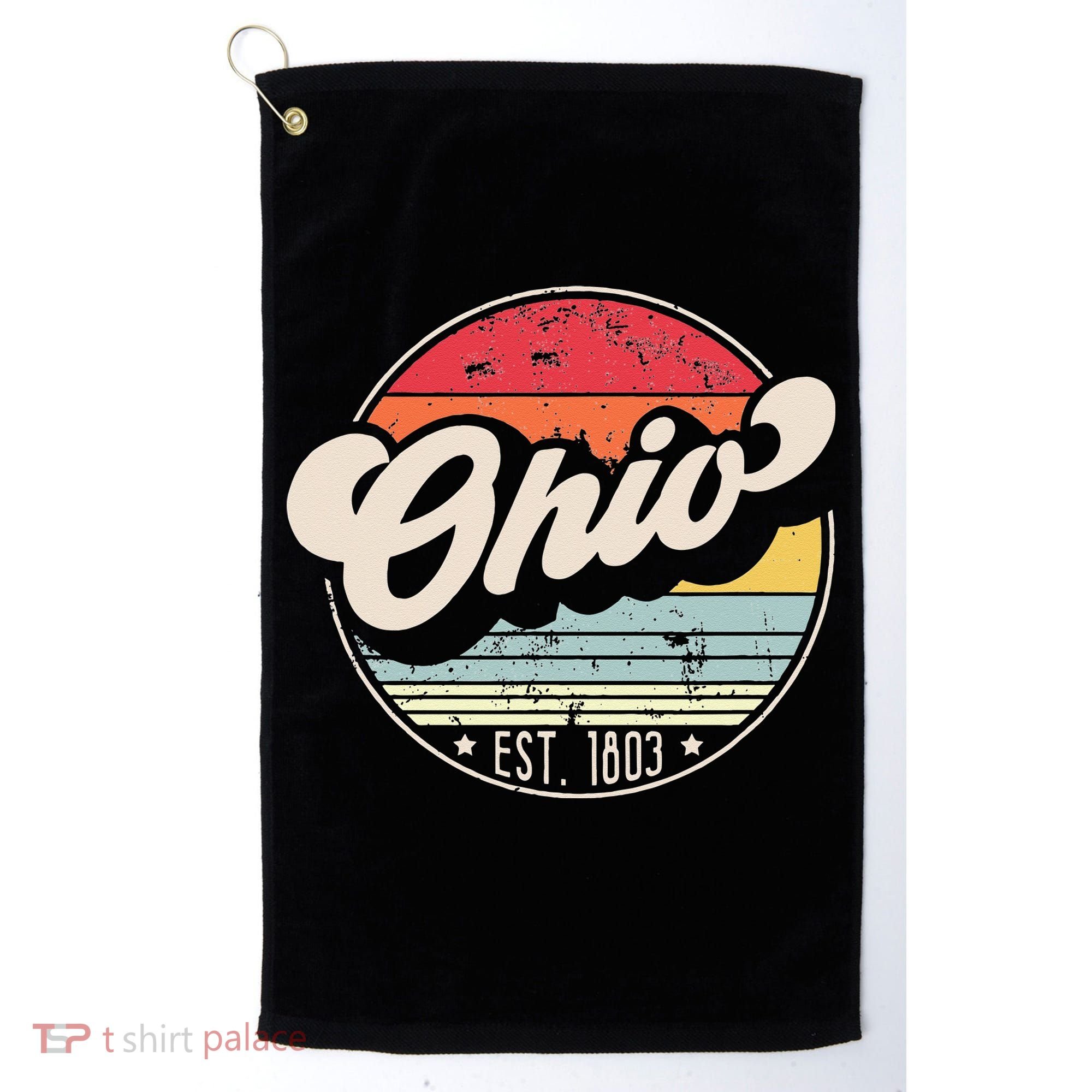 Retro Ohio Home State OH Cool 70s Style Sunset Golf Towel