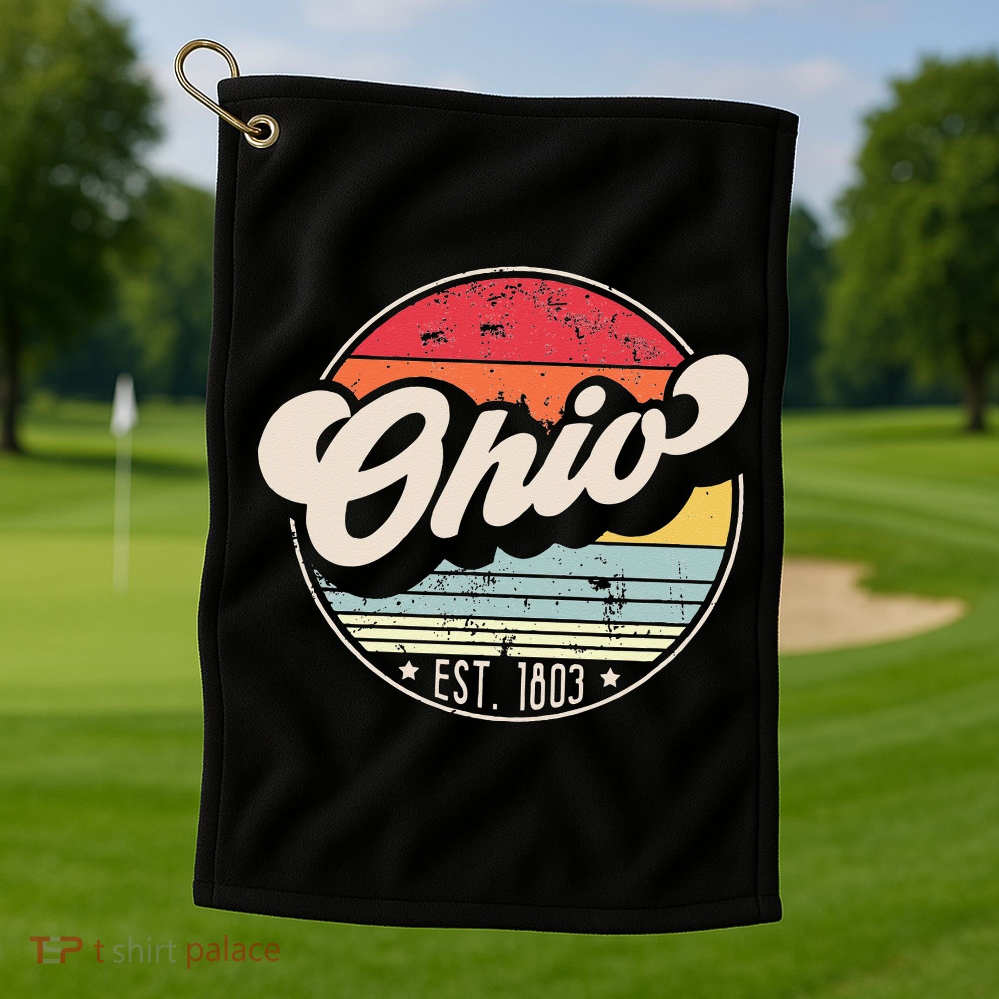 Retro Ohio Home State OH Cool 70s Style Sunset Golf Towel