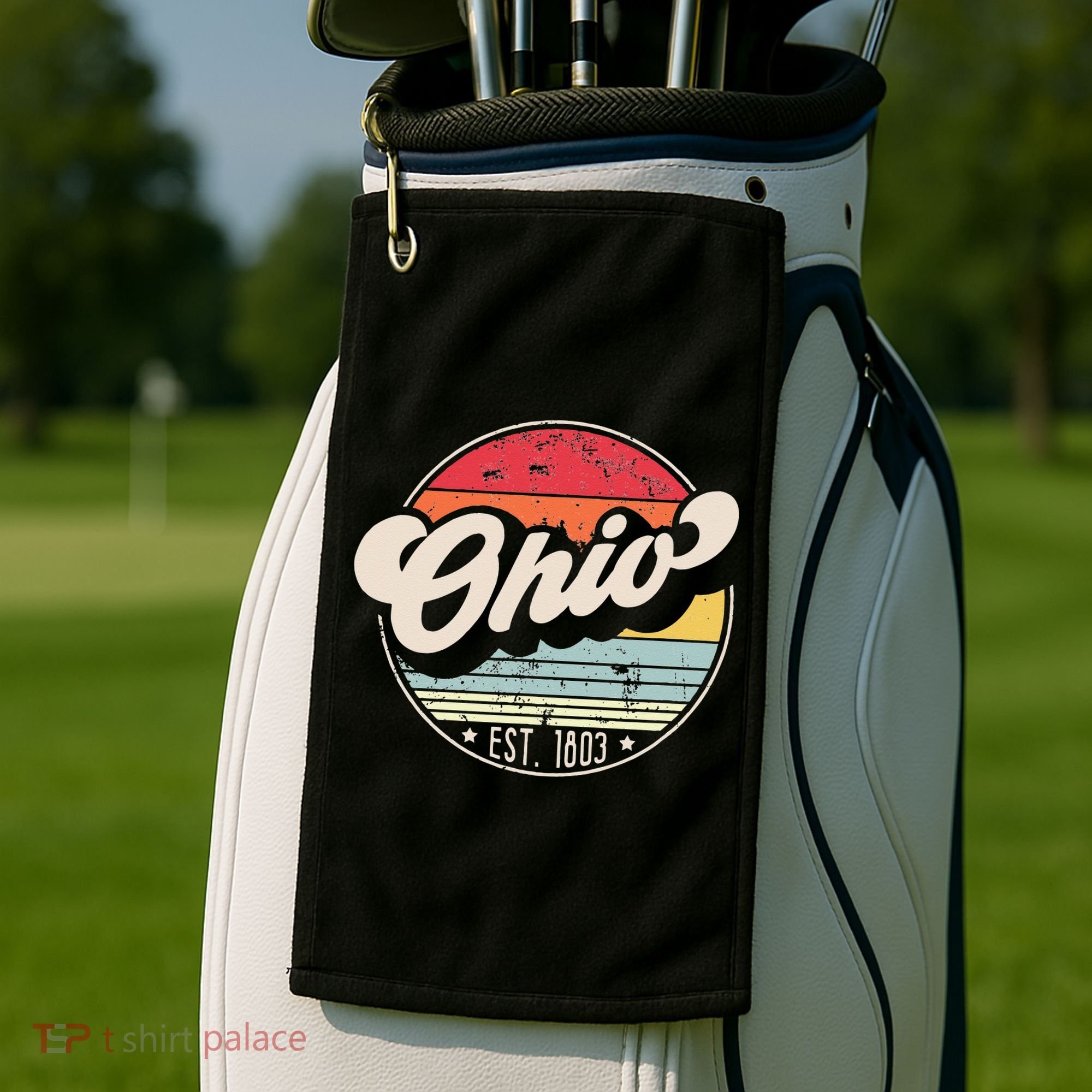 Retro Ohio Home State OH Cool 70s Style Sunset Golf Towel