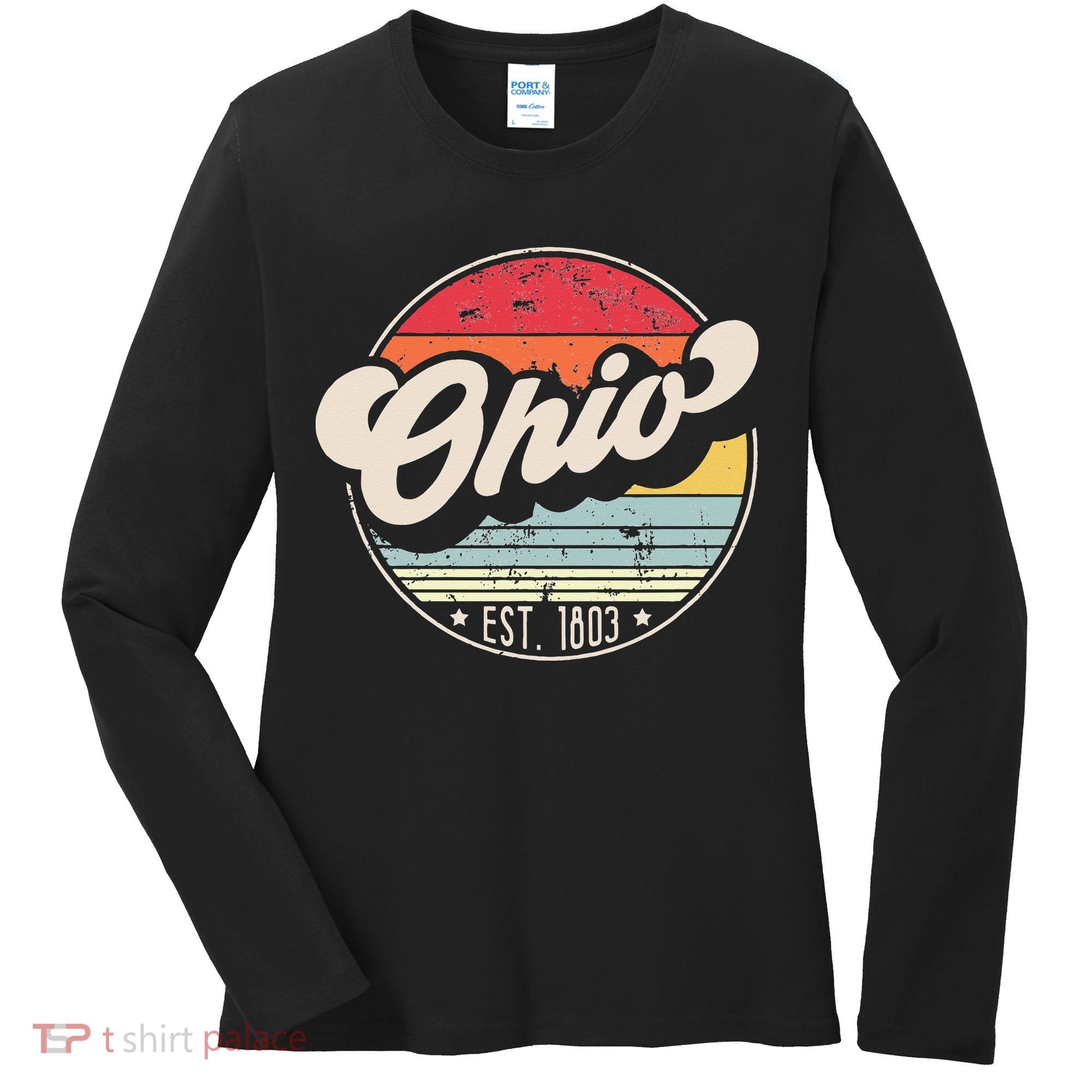 Retro Ohio Home State OH Cool 70s Style Sunset Women's Long Sleeve Shirt