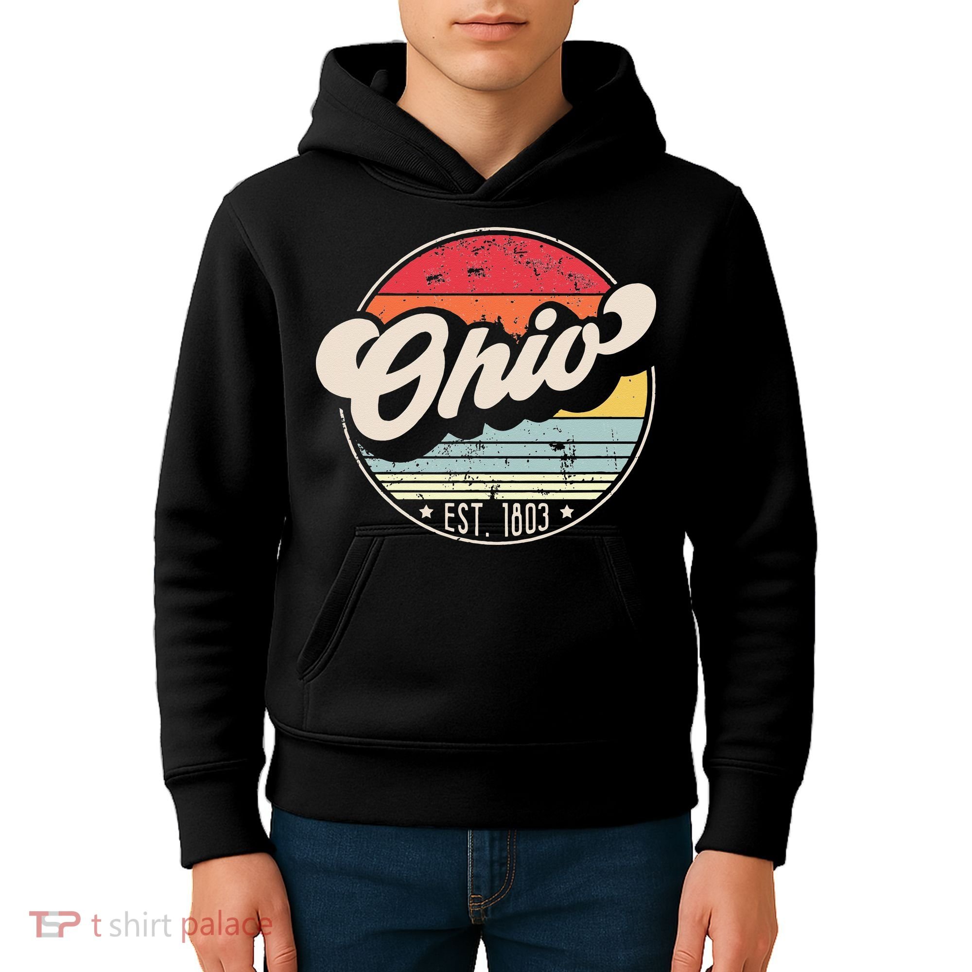 Retro Ohio Home State OH Cool 70s Style Sunset Kids Hoodie