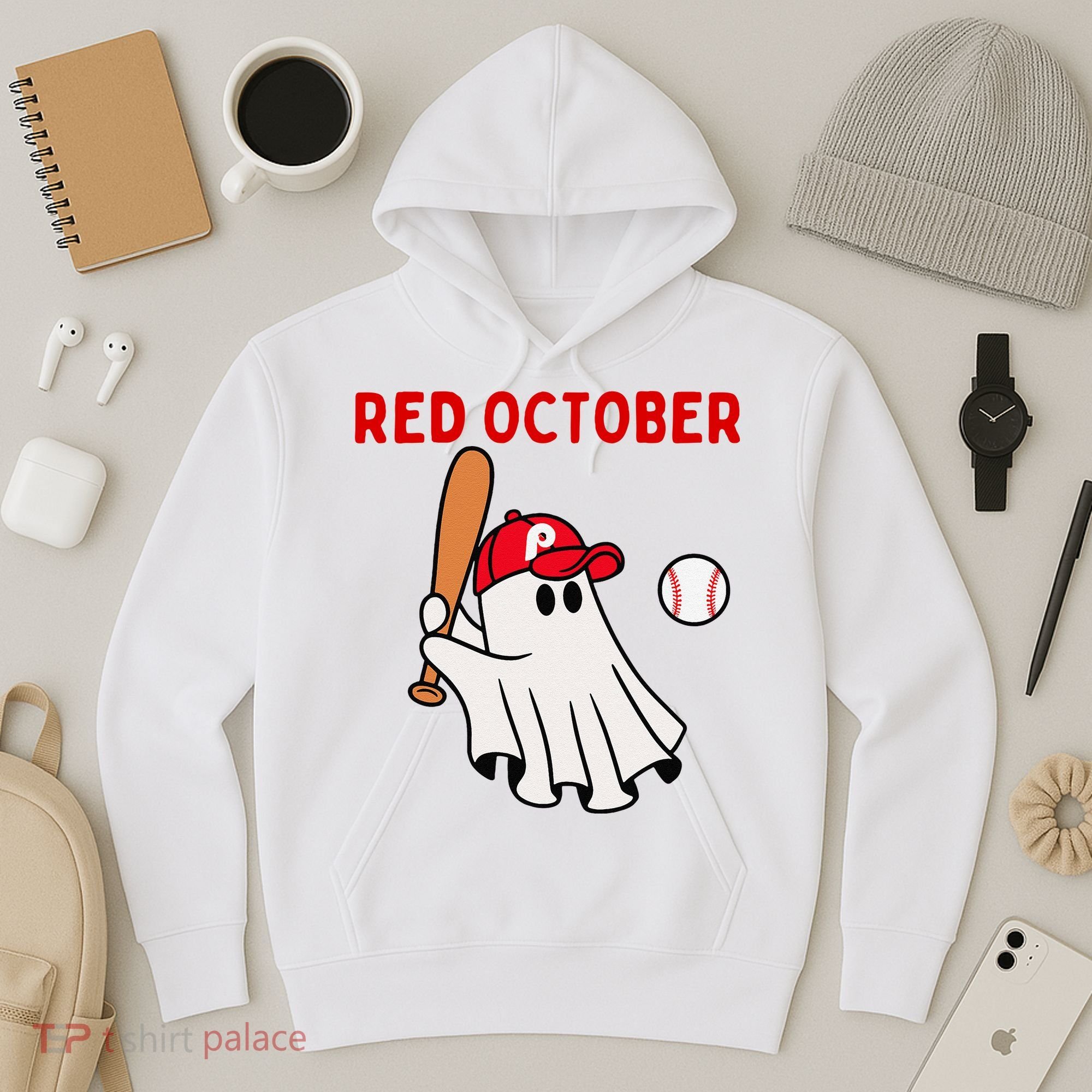 Red October Halloween Philadelphia Baseball Ghost Hoodie