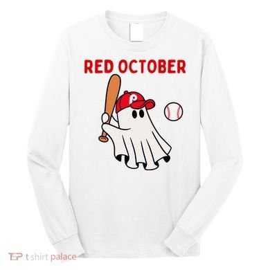Red October Halloween Philadelphia Baseball Ghost Long Sleeve Shirt