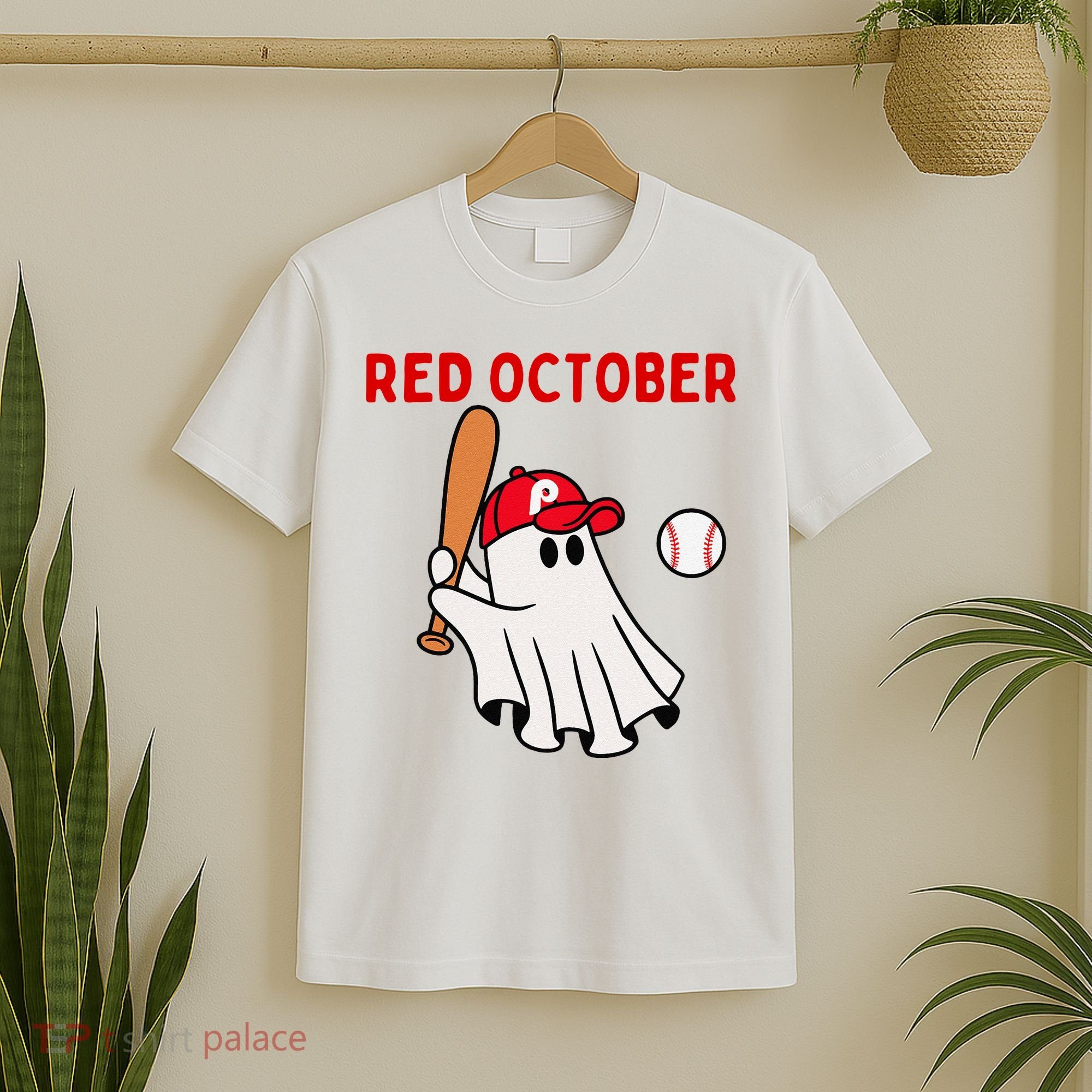 Red October Halloween Philadelphia Baseball Ghost T-Shirt