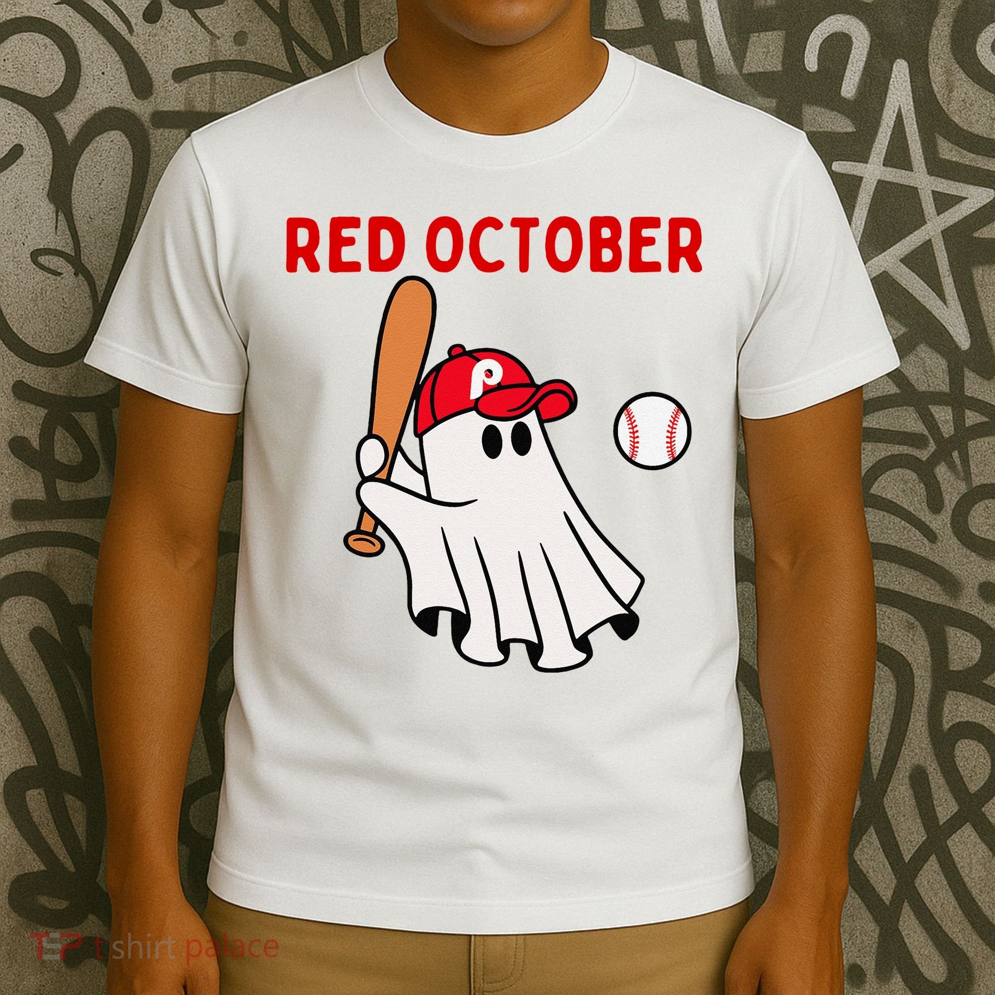 Red October Halloween Philadelphia Baseball Ghost T-Shirt