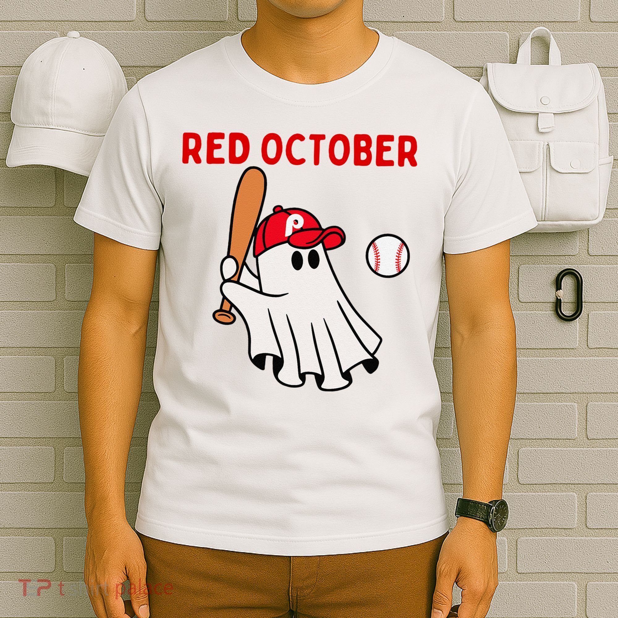 Red October Halloween Philadelphia Baseball Ghost T-Shirt