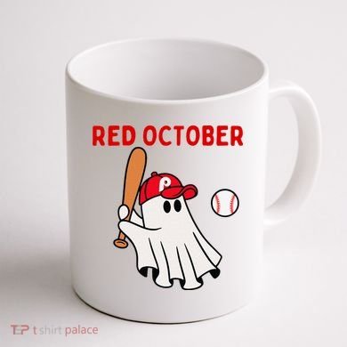 Red October Halloween Philadelphia Baseball Ghost Coffee Mug back