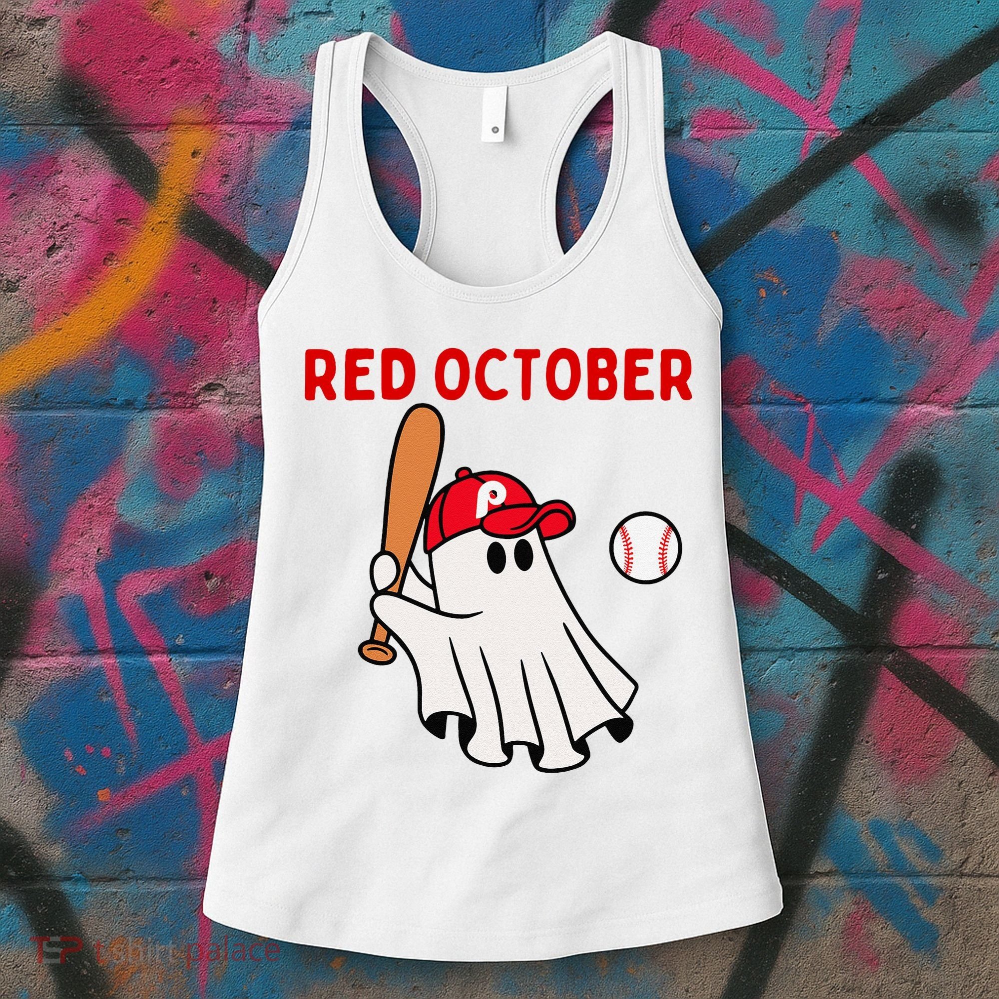 Red October Halloween Philadelphia Baseball Ghost Women's Tank Top