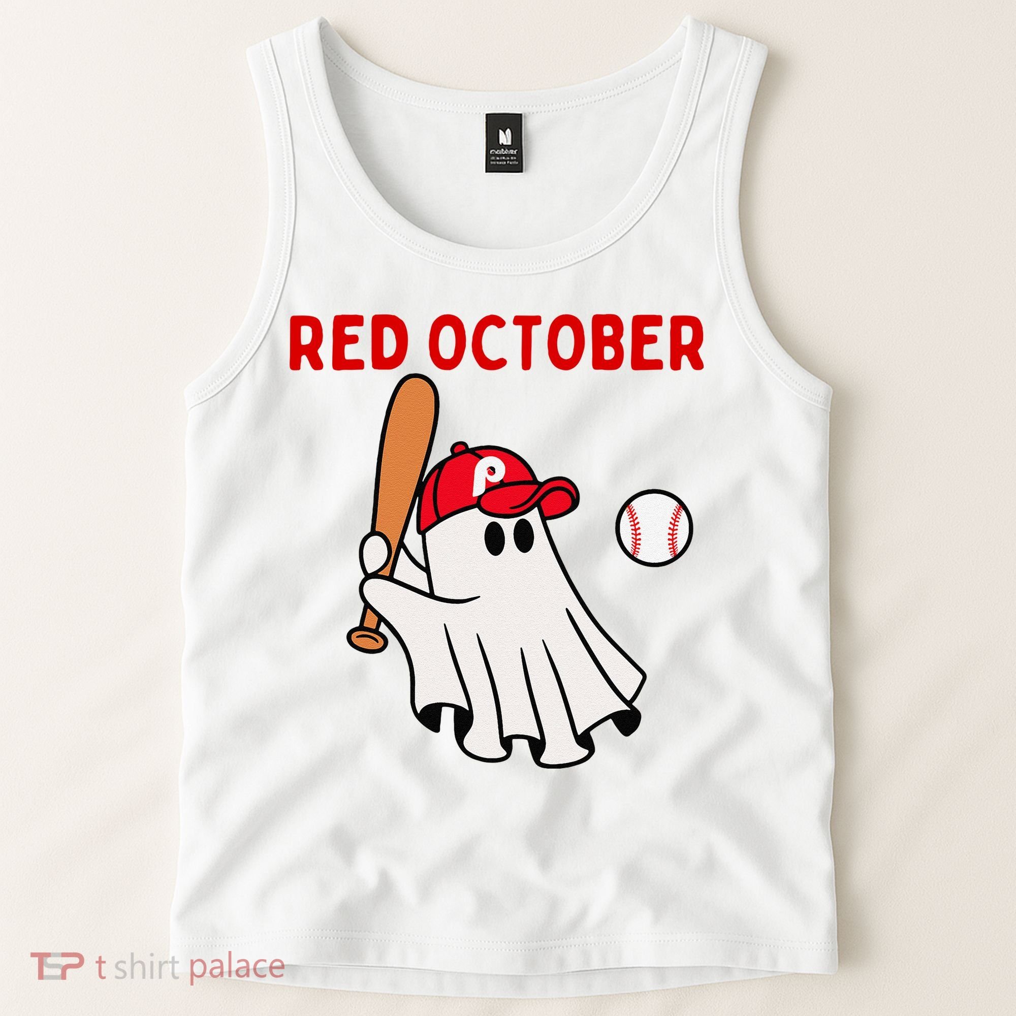 Red October Halloween Philadelphia Baseball Ghost Tank Top