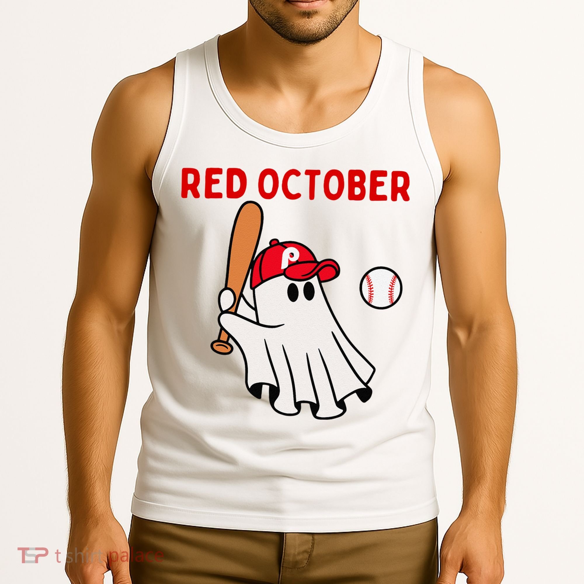 Red October Halloween Philadelphia Baseball Ghost Tank Top