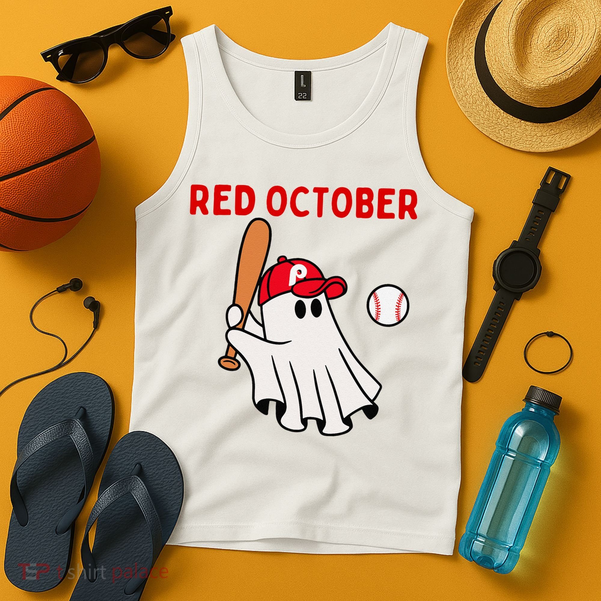 Red October Halloween Philadelphia Baseball Ghost Tank Top