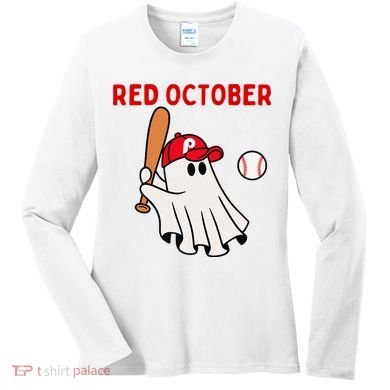 Red October Halloween Philadelphia Baseball Ghost Women's Long Sleeve Shirt