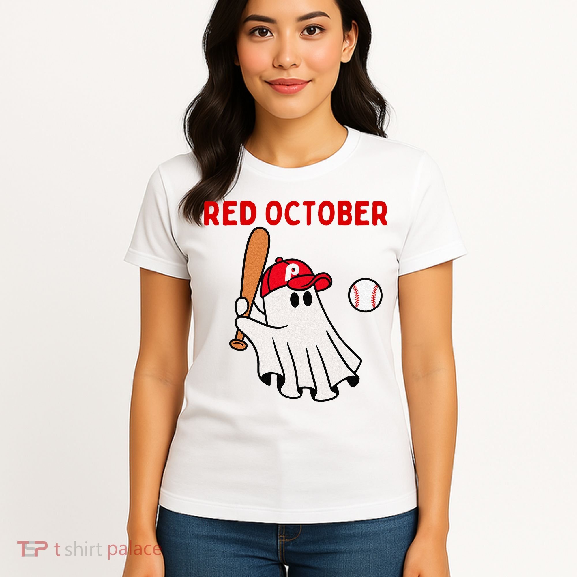 Red October Halloween Philadelphia Baseball Ghost Women's T-Shirt