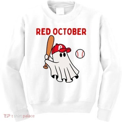 Red October Halloween Philadelphia Baseball Ghost Kids Sweatshirt