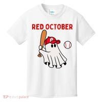 Red October Halloween Philadelphia Baseball Ghost Kids T-Shirt thumb 0