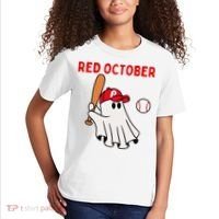 Red October Halloween Philadelphia Baseball Ghost Kids T-Shirt thumb 2