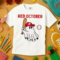 Red October Halloween Philadelphia Baseball Ghost Kids T-Shirt thumb 3