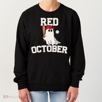 Red October Halloween Ghost Playing Baseball Women's Sweatshirt thumb 0