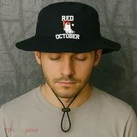 Red October Halloween Ghost Playing Baseball Bucket Hat thumb 2