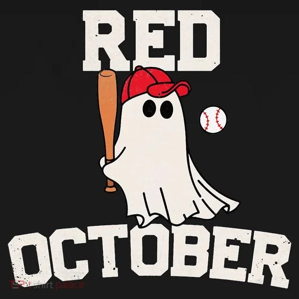 Red October Halloween Ghost Playing Baseball Bucket Hat