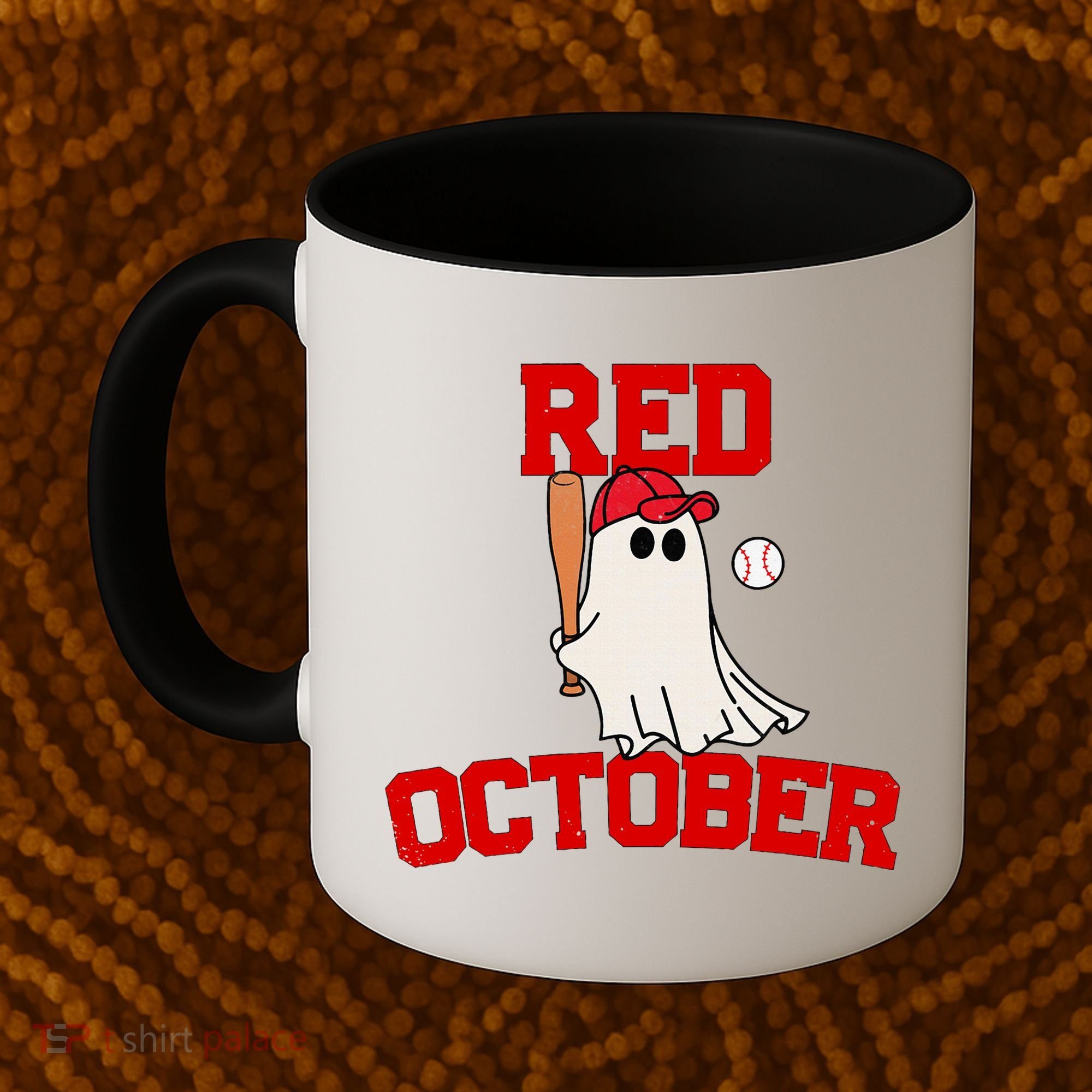 Red October Halloween Ghost Playing Baseball Coffee Mug