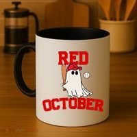 Red October Halloween Ghost Playing Baseball Coffee Mug thumb 4