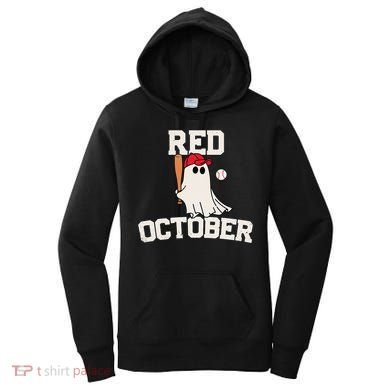 Red October Halloween Ghost Playing Baseball Women's Hoodie