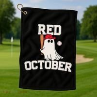 Red October Halloween Ghost Playing Baseball Golf Towel thumb 1