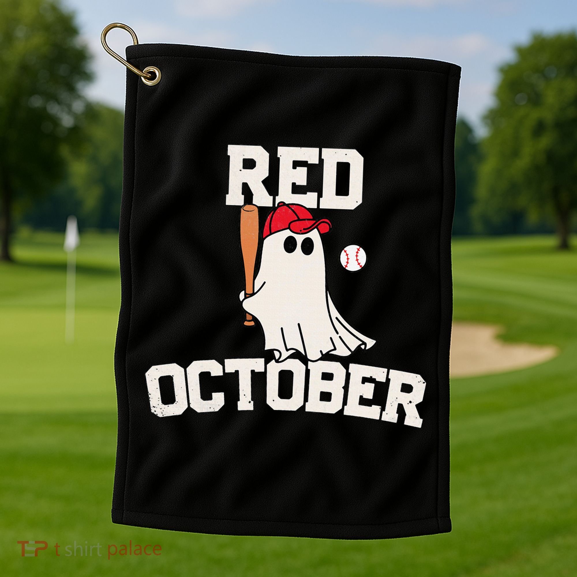 Red October Halloween Ghost Playing Baseball Golf Towel