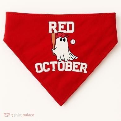 Red October Halloween Ghost Playing Baseball USA-Made Doggie Bandana