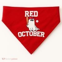 Red October Halloween Ghost Playing Baseball USA-Made Doggie Bandana thumb 0