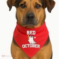 Red October Halloween Ghost Playing Baseball USA-Made Doggie Bandana thumb 1