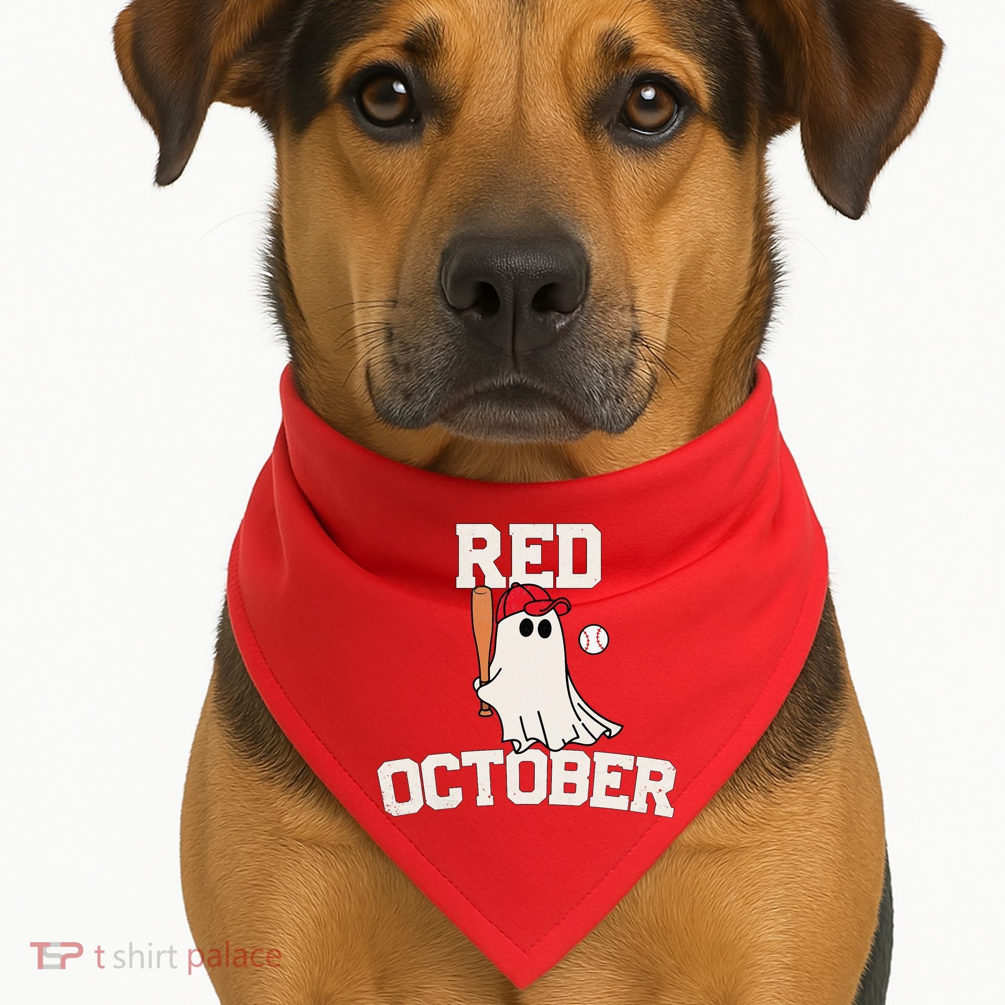 Red October Halloween Ghost Playing Baseball USA-Made Doggie Bandana