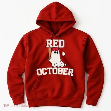 Red October Halloween Ghost Playing Baseball Hoodie