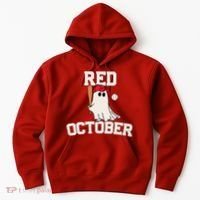 Red October Halloween Ghost Playing Baseball Hoodie thumb 0