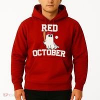Red October Halloween Ghost Playing Baseball Hoodie thumb 2