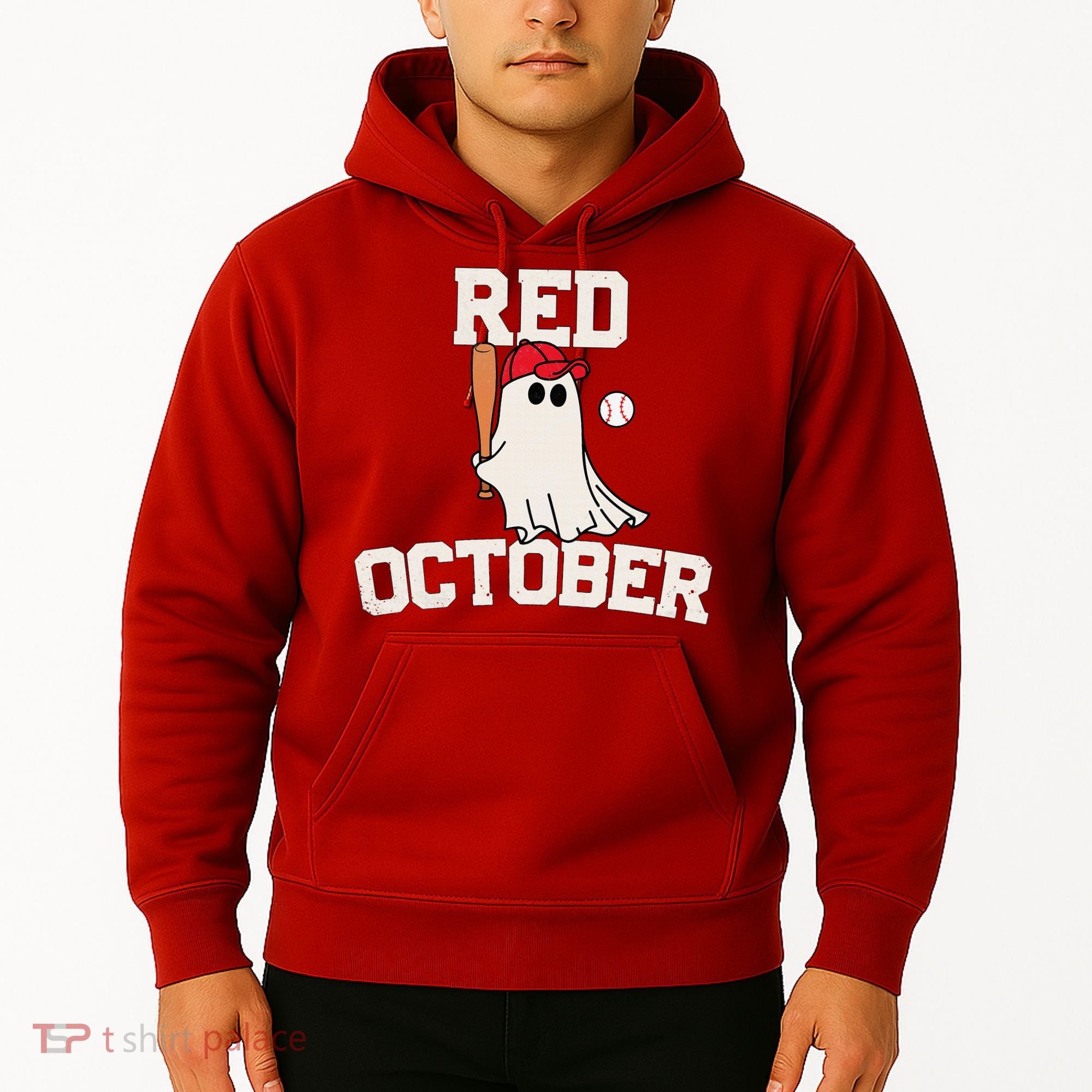 Red October Halloween Ghost Playing Baseball Hoodie