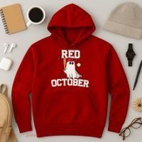 Red October Halloween Ghost Playing Baseball Hoodie thumb 3