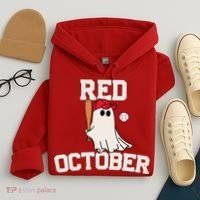 Red October Halloween Ghost Playing Baseball Hoodie thumb 4