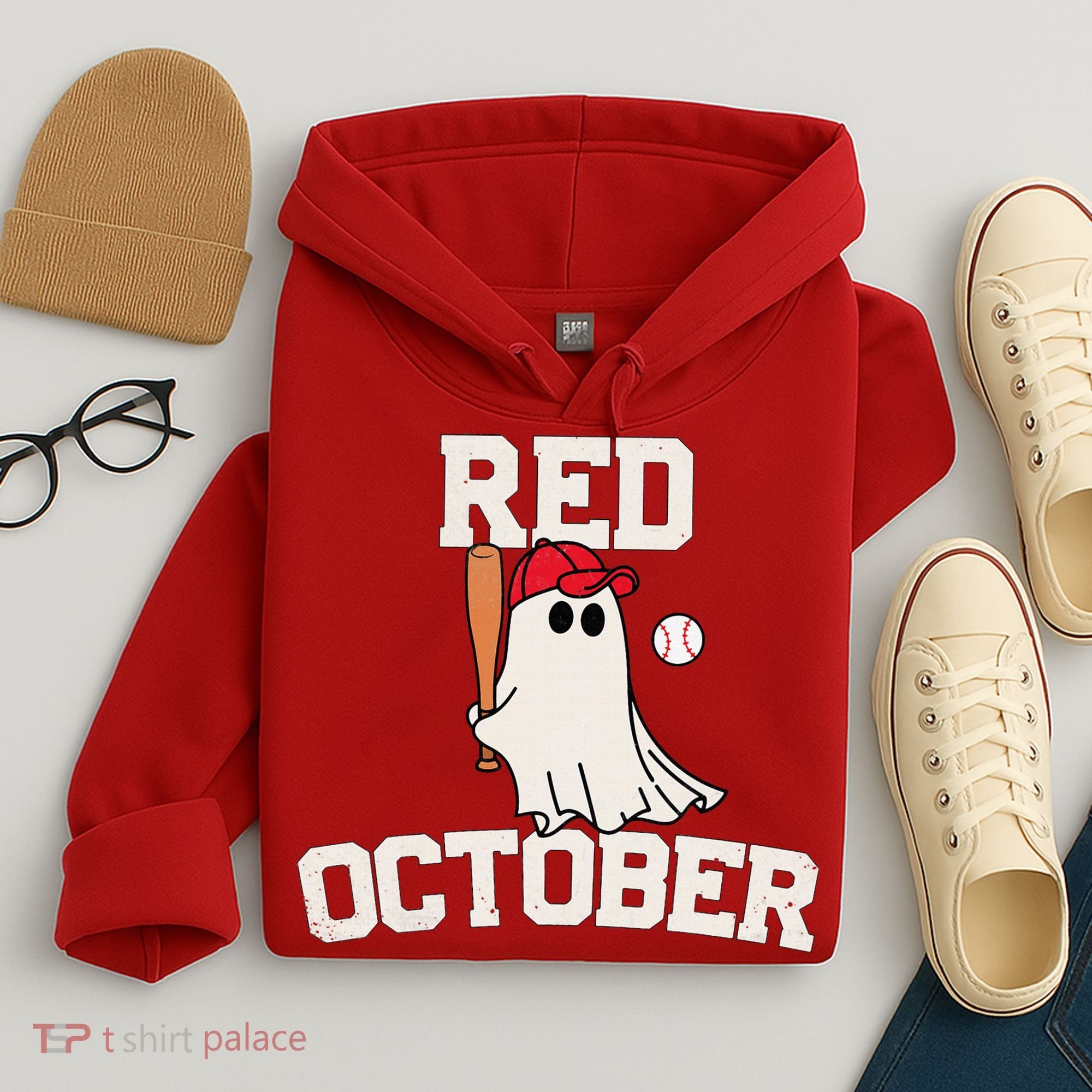 Red October Halloween Ghost Playing Baseball Hoodie