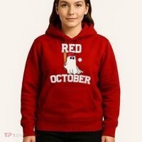 Red October Halloween Ghost Playing Baseball Hoodie thumb 5