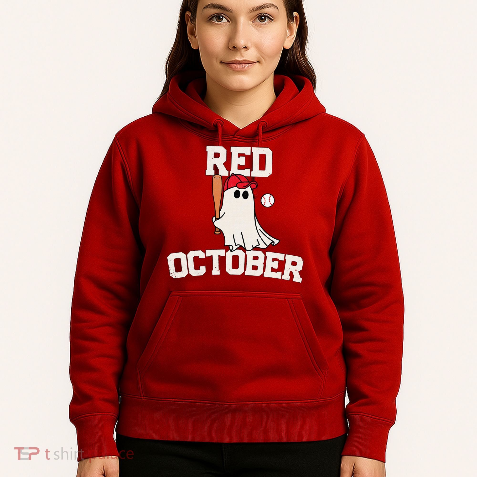 Red October Halloween Ghost Playing Baseball Hoodie