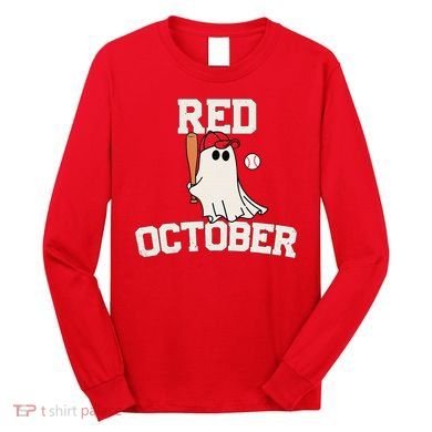 Red October Halloween Ghost Playing Baseball Long Sleeve Shirt