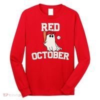 Red October Halloween Ghost Playing Baseball Long Sleeve Shirt thumb 0