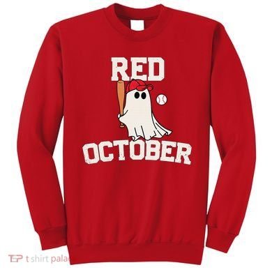 Red October Halloween Ghost Playing Baseball Sweatshirt