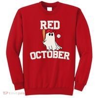 Red October Halloween Ghost Playing Baseball Sweatshirt thumb 0