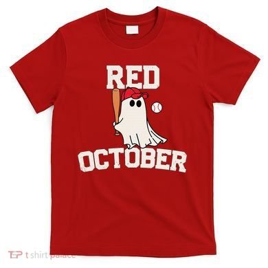 Red October Halloween Ghost Playing Baseball T-Shirt