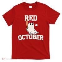 Red October Halloween Ghost Playing Baseball T-Shirt thumb 0
