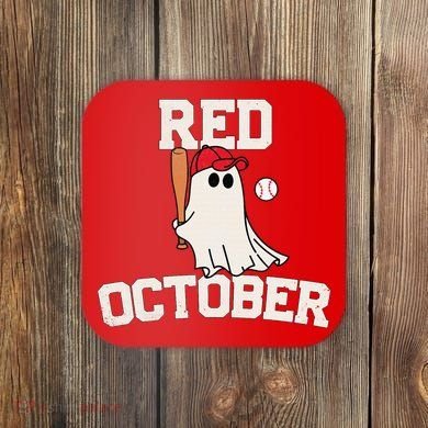 Red October Halloween Ghost Playing Baseball Coaster